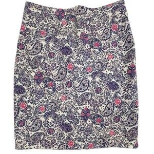 Ann Taylor Purple Fuchsia Paisley Floral Pencil Skirt Tailored Office Classic 8